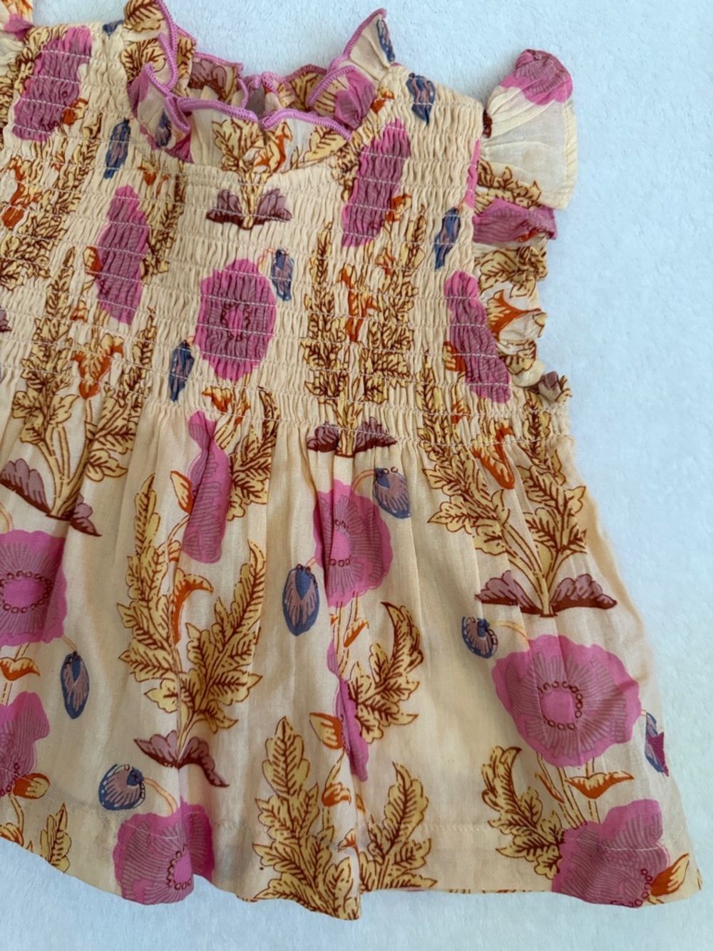 {NWT} Pink Chicken | Stevie Floral Smocked Boho Dress Set Purple Gilded (3/6M) - Picture 3 of 15